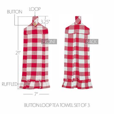 Annie Buffalo Check Red Button Loop Tea Towels Set of 3