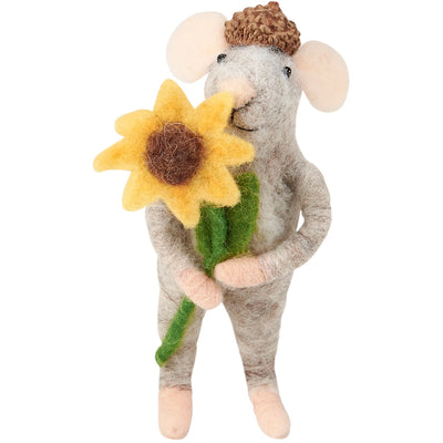 Sunflower Mouse with Acorn Cap Felt Critter Figure