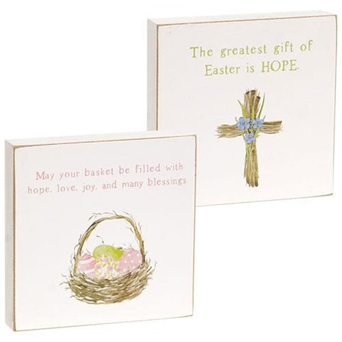 Set of 2 Easter Hope 4" Square Block Signs