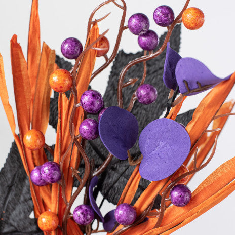 💙 Pumpkins with Purple Orange and Black 15" Faux Halloween Pick
