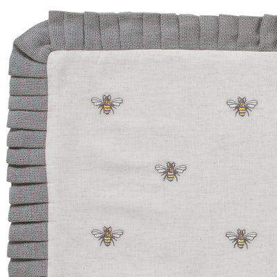 Embroidered Bee Ruffled Pillow 14" x 22"