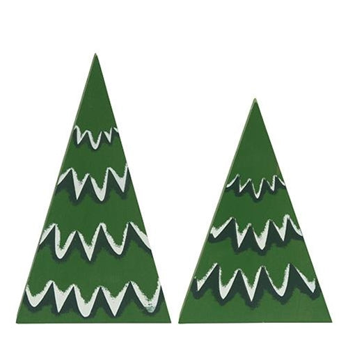 Set of 2 Chunky Snowy Little Wooden Christmas Trees