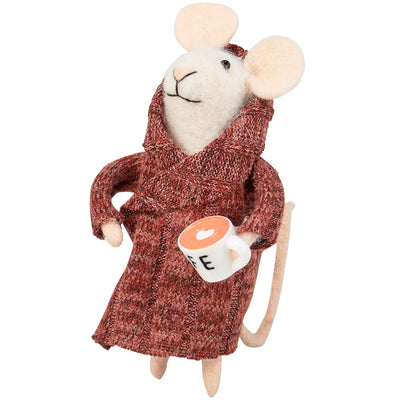 Mouse with Coffee in Houserobe Mini Felt Figure