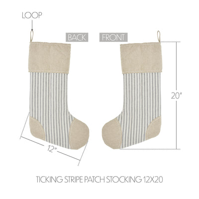 Grace Ticking Stripe Patch Christmas Stocking 20"