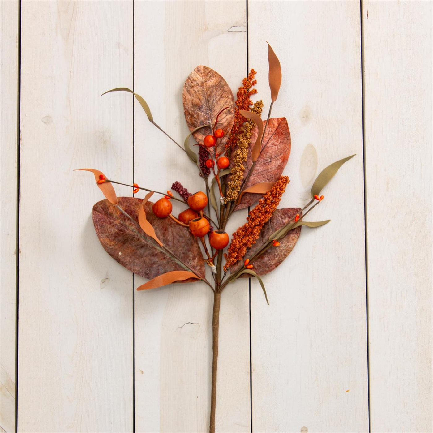 Fall Leaves and Pods 20" Faux Foliage Pick