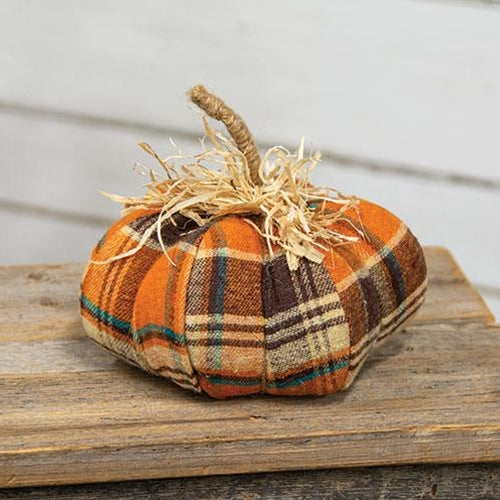 Harvest Plaid Fabric Pumpkin 5"H