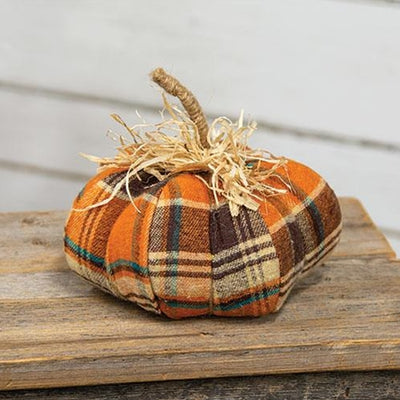 Harvest Plaid Fabric Pumpkin 5"H