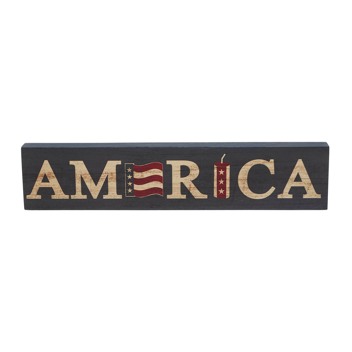 AMERICA Flag and Firecracker 14" Block Sign