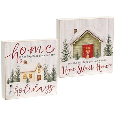 Set of 2 Happiest Place For the Holidays 7.5" Box Signs