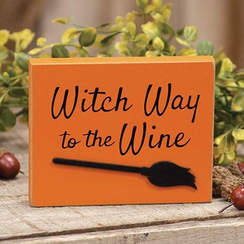 💙 Witch Way to the Wine 4" Block Sign