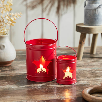 DAY 20 ❤️🫐 20 RED WHITE + BLUEBERRY DAYS Set of 2 Star Barn Red Metal Candle Holders