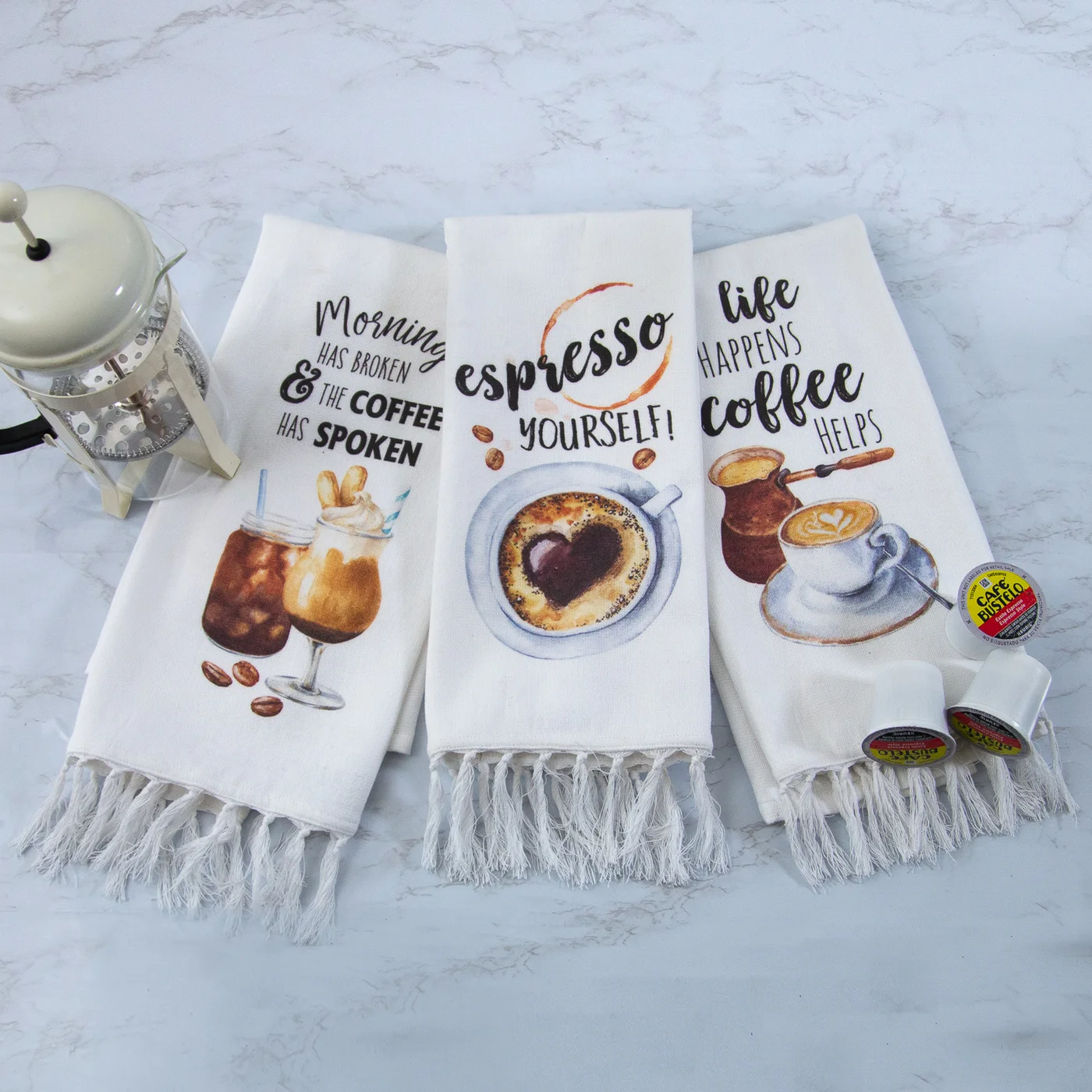 Set of 3 Freshly Brewed Coffee Terry Cloth Kitchen Towels