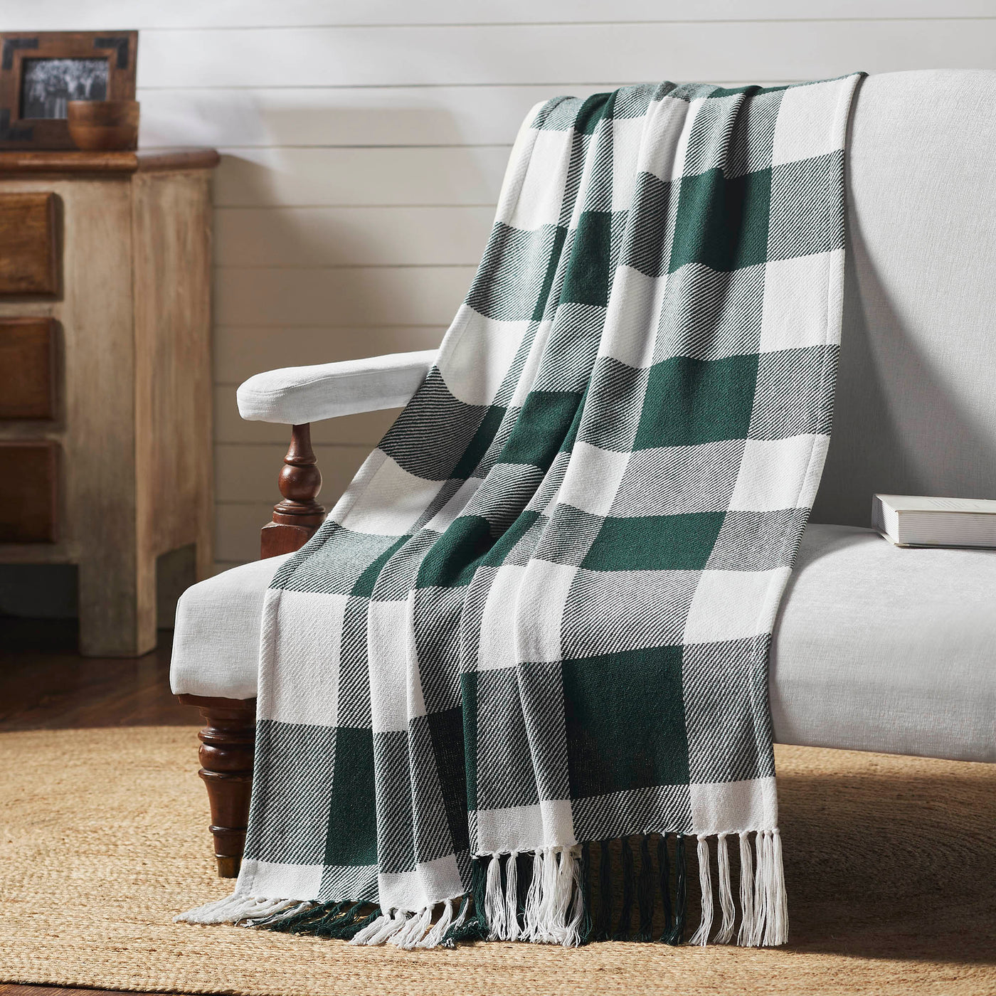 Annie Buffalo Check Hunter Green Woven Throw