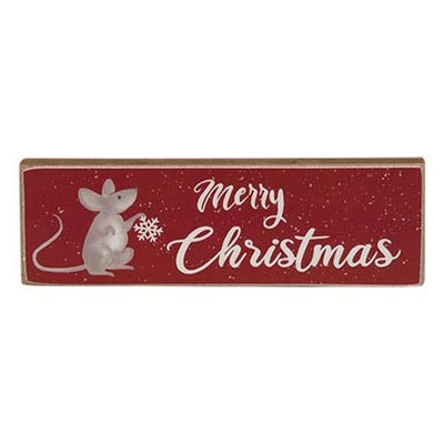 Set of 3 Silent Night Christmas Mouse Wooden Skinny Blocks