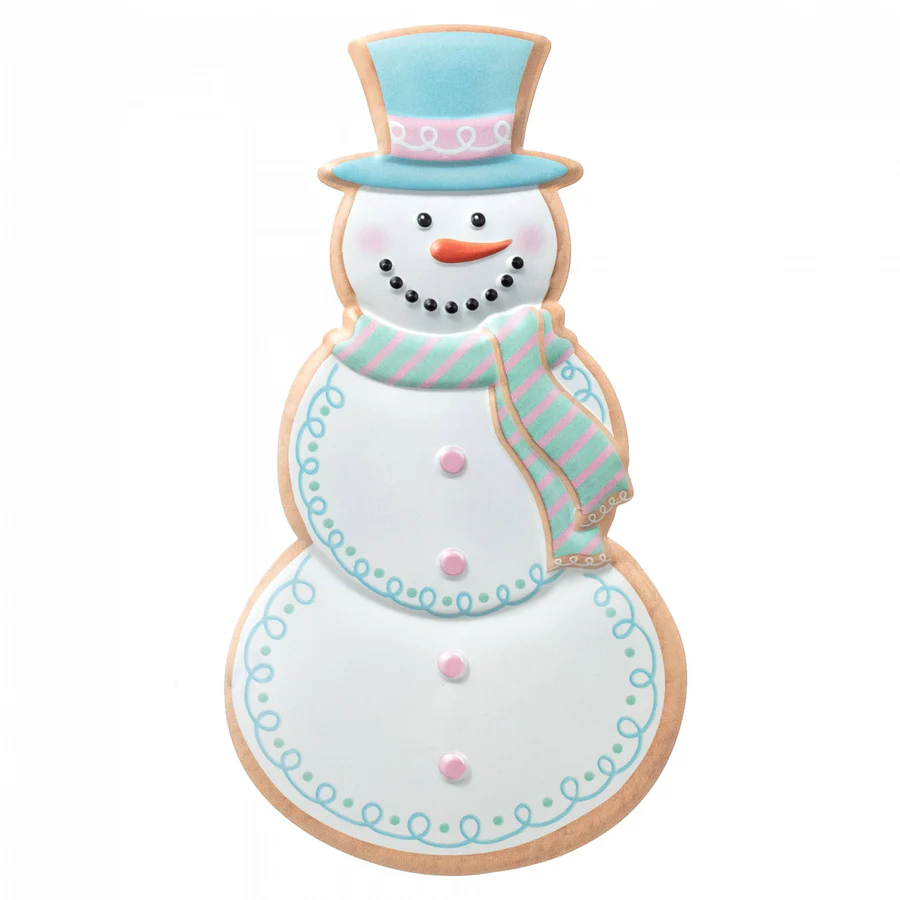 Snowman Cookie Pink & Blue 12" Metal Embossed Hanger: