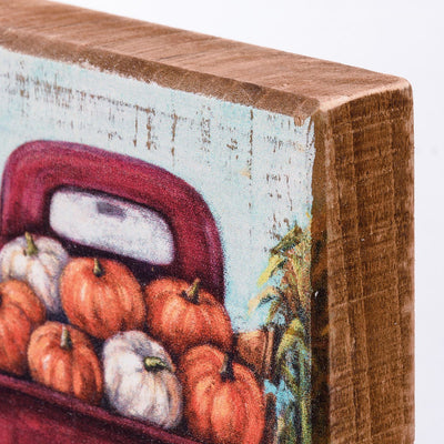 💙 Red Truck And Pumpkins 5" Small Block Sign