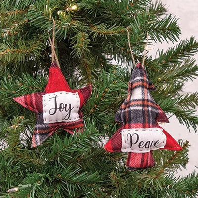 Set of 2 Joy Star & Peace Tree Ornaments