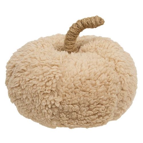 Cream Sherpa Pumpkin with Jute Stem 5" H