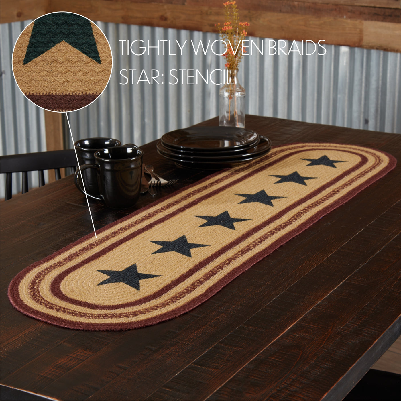 DAY 16 ❤️🫐 20 RED WHITE + BLUEBERRY DAYS Potomac Americana Stencil Stars Jute 48" Table Runner