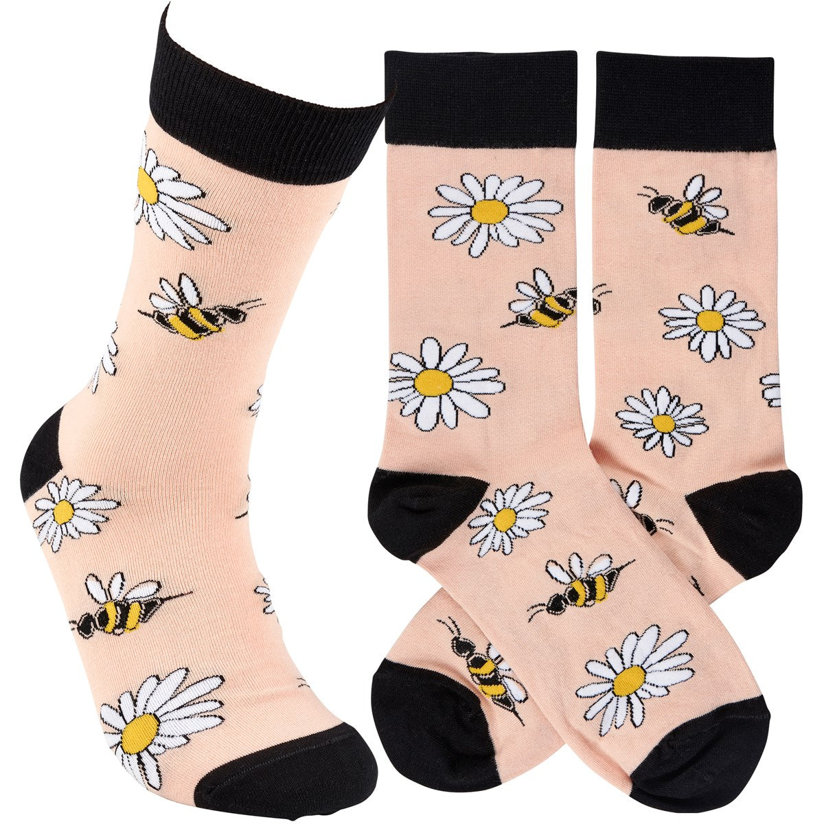 Bee And Daisy on Pink Fun Novelty Socks