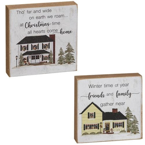 Set of 2 Winter Time House Square Block Signs