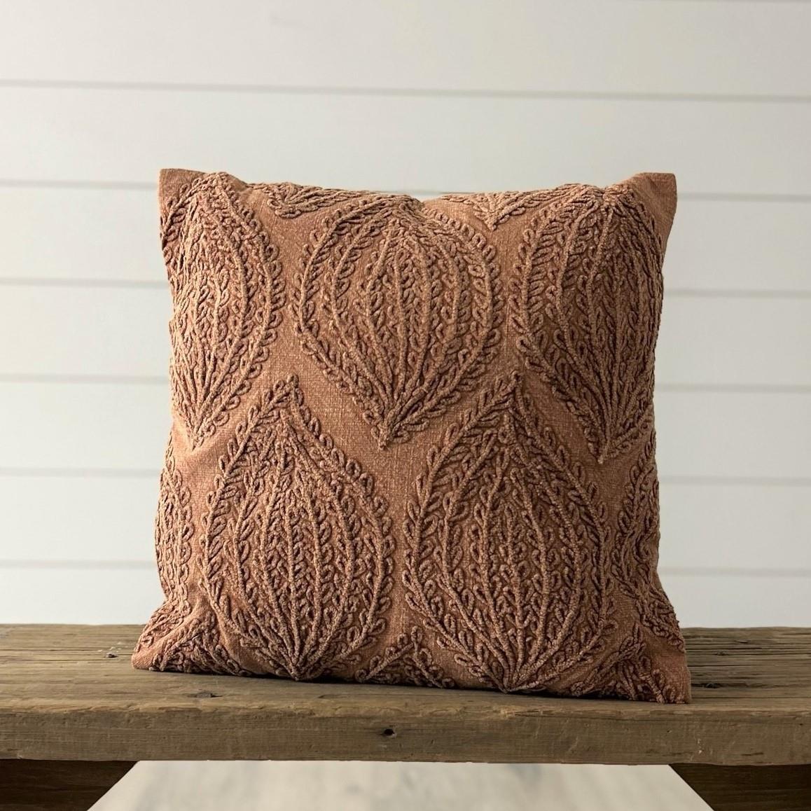 Stonewash Terracotta Leaf Pattern 18" Accent Pillow