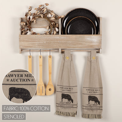 Set of 2 Sawyer Mill Charcoal Cow Button Loop Tea Towel