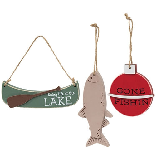 DAY 9 ✨ 25 Days of Ornaments ✨ Set of 3 Lake Fishing Wooden Ornaments