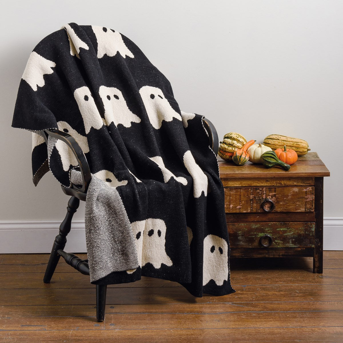 Ghosts Black and White Halloween Throw Blanket