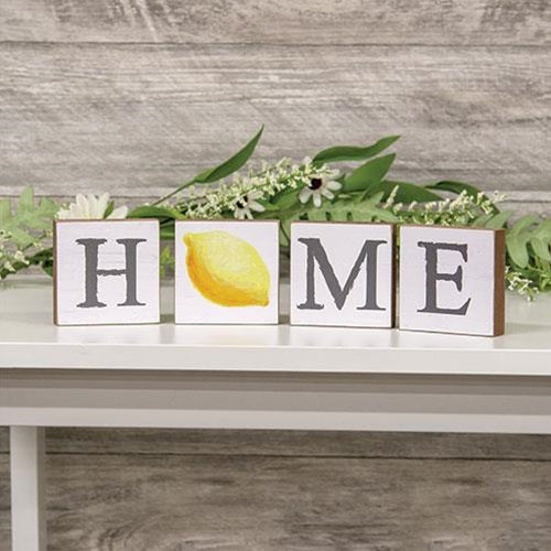 Set of 4 Lemon HOME 3" Wooden Block Signs