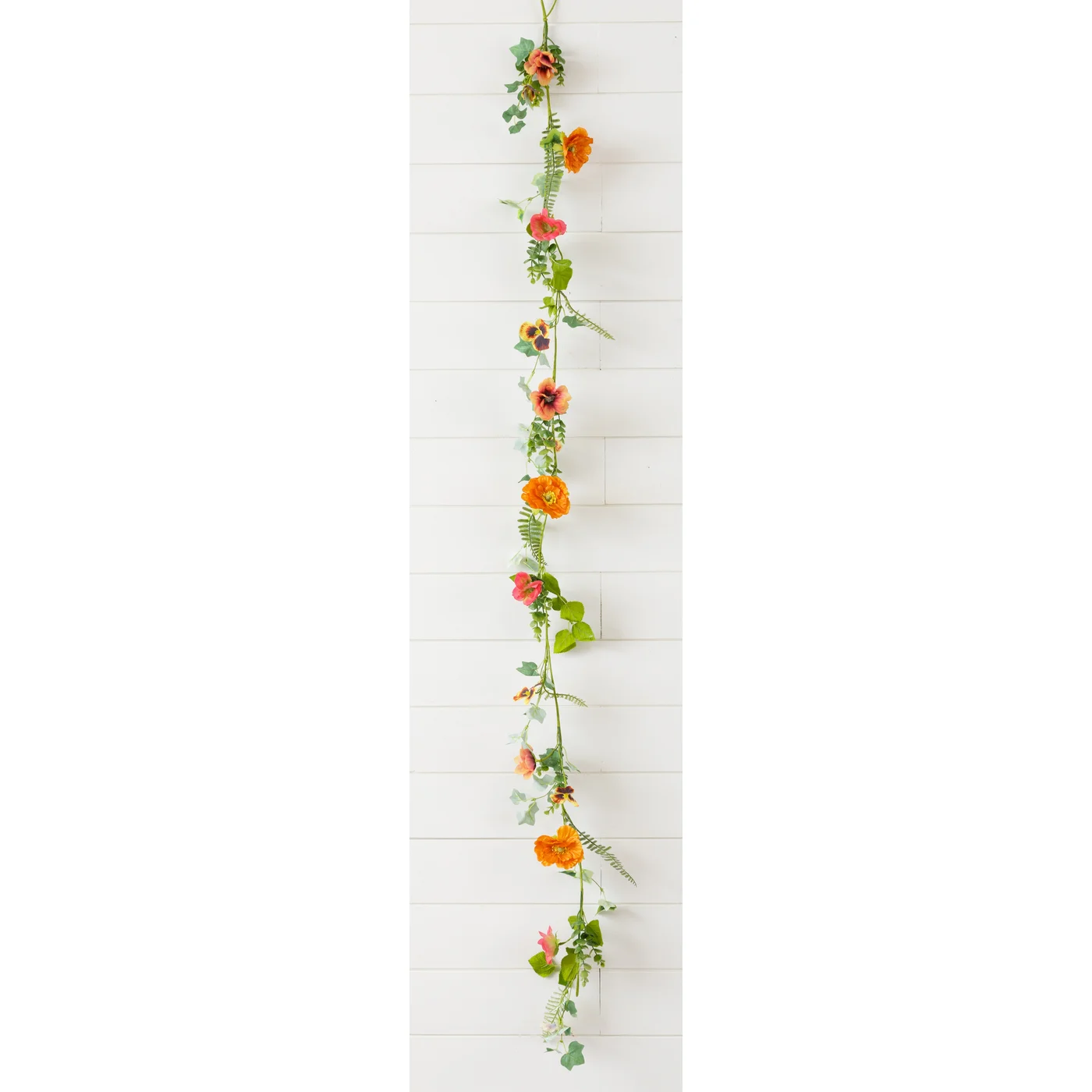 Poppy and Pansy with Greenery 70" Faux Floral Garland