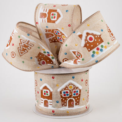 Gingerbread House Snow Glitter Accents Ribbon 2.5" x 10 yards