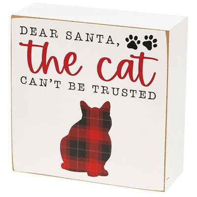 Set of 2 Santa's Favorite Cat and Cat Can't Be Trusted 5" Box Signs