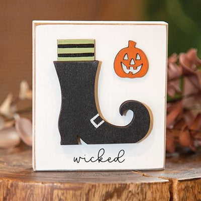 DAY 16 🎃 31 DAYS OF SPOOKYWEEN Wicked Witch Boot and Jack O Lantern 4" Mini Block Sign