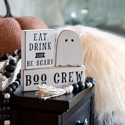 Set of 3 Eat Drink and Be Scary Boo Crew Mini Sign Blocks