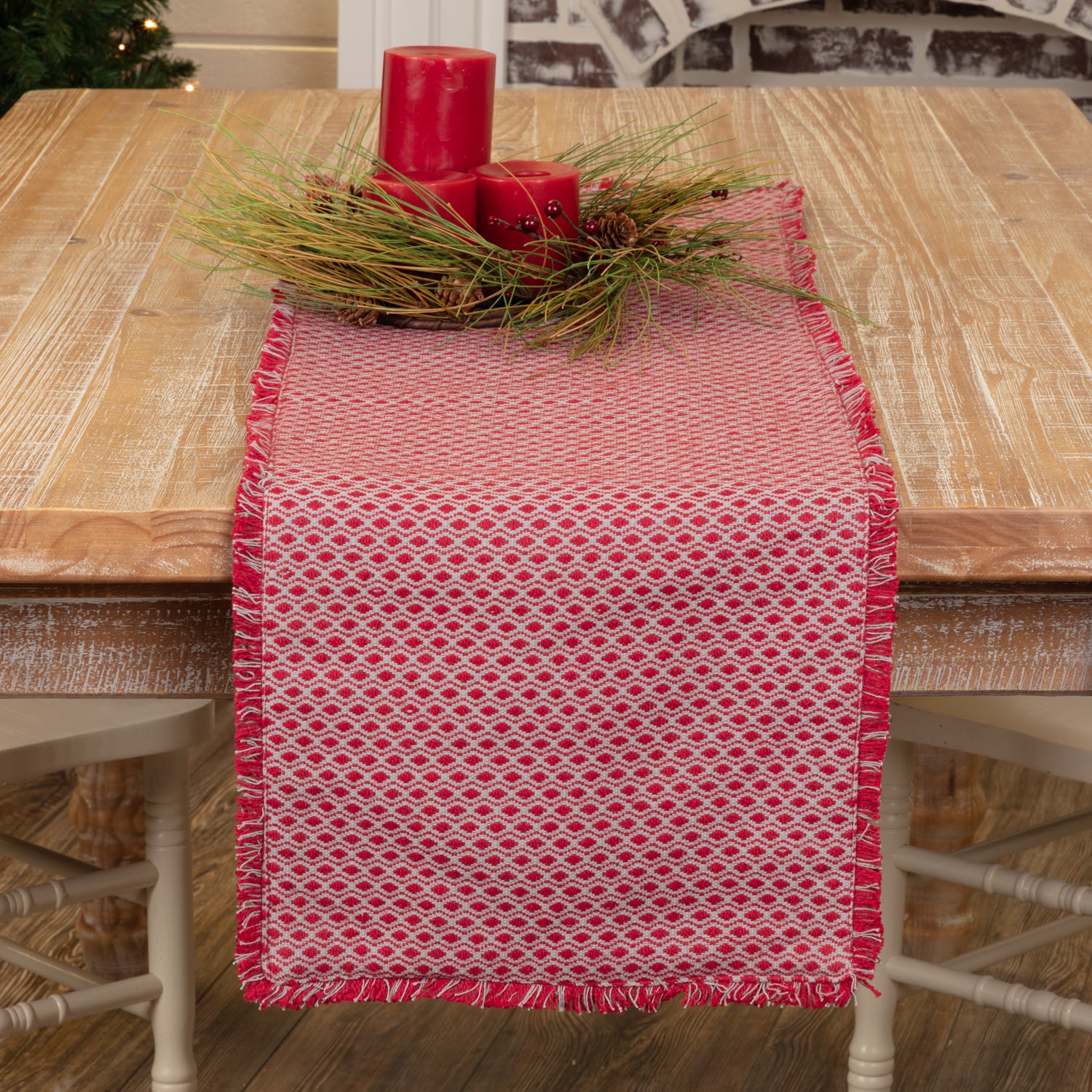 Tannen Red & White Christmas Table Runner 13" x 36" Blueberry Lane Shop
