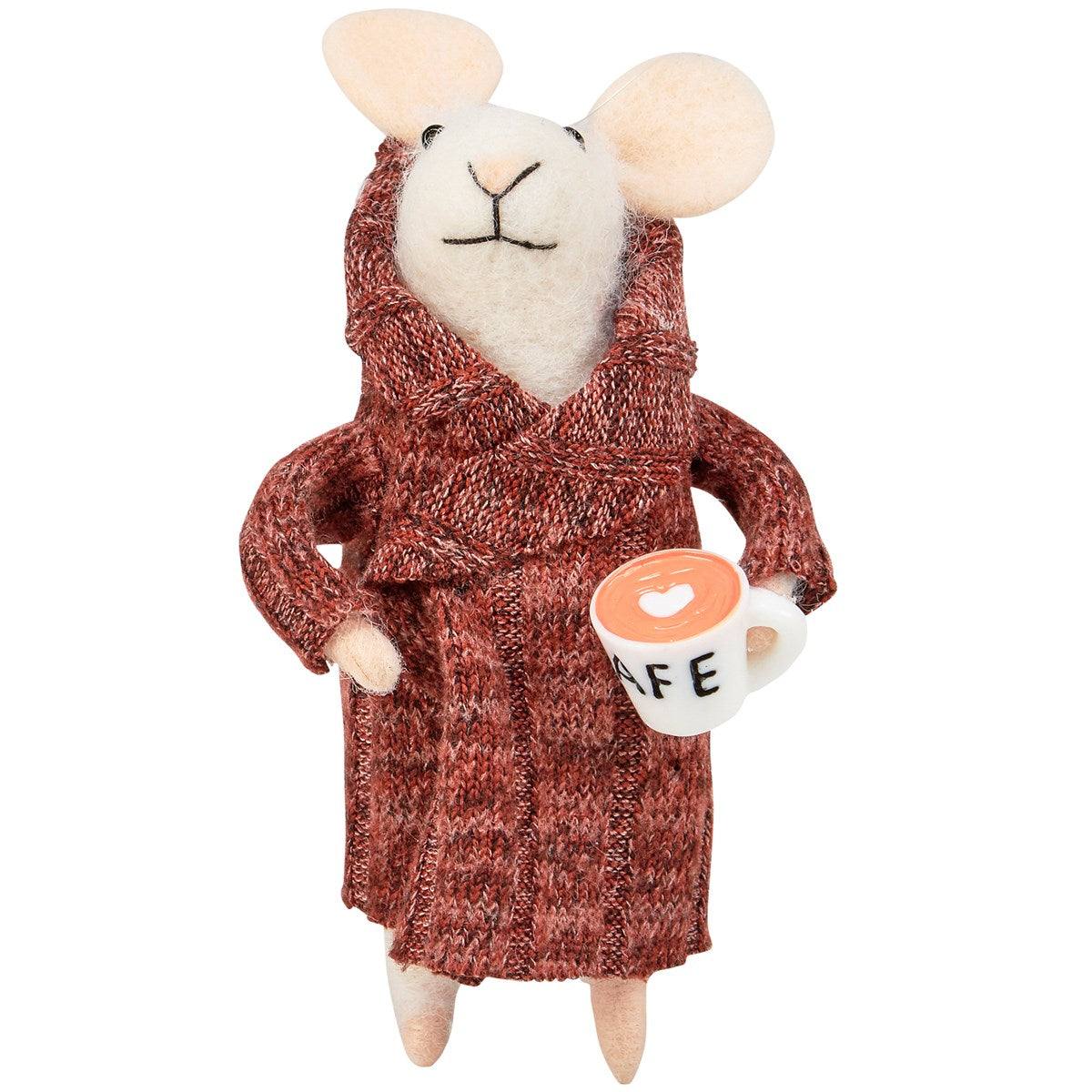 Mouse with Coffee in Houserobe Mini Felt Figure