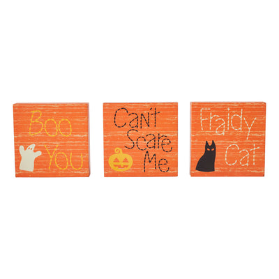 Set of 3 Boo You Can't Scare Me Fraidy Cat 5" Wooden Block Signs