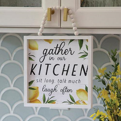 Gather In Our Kitchen Lemon Beaded Framed Sign