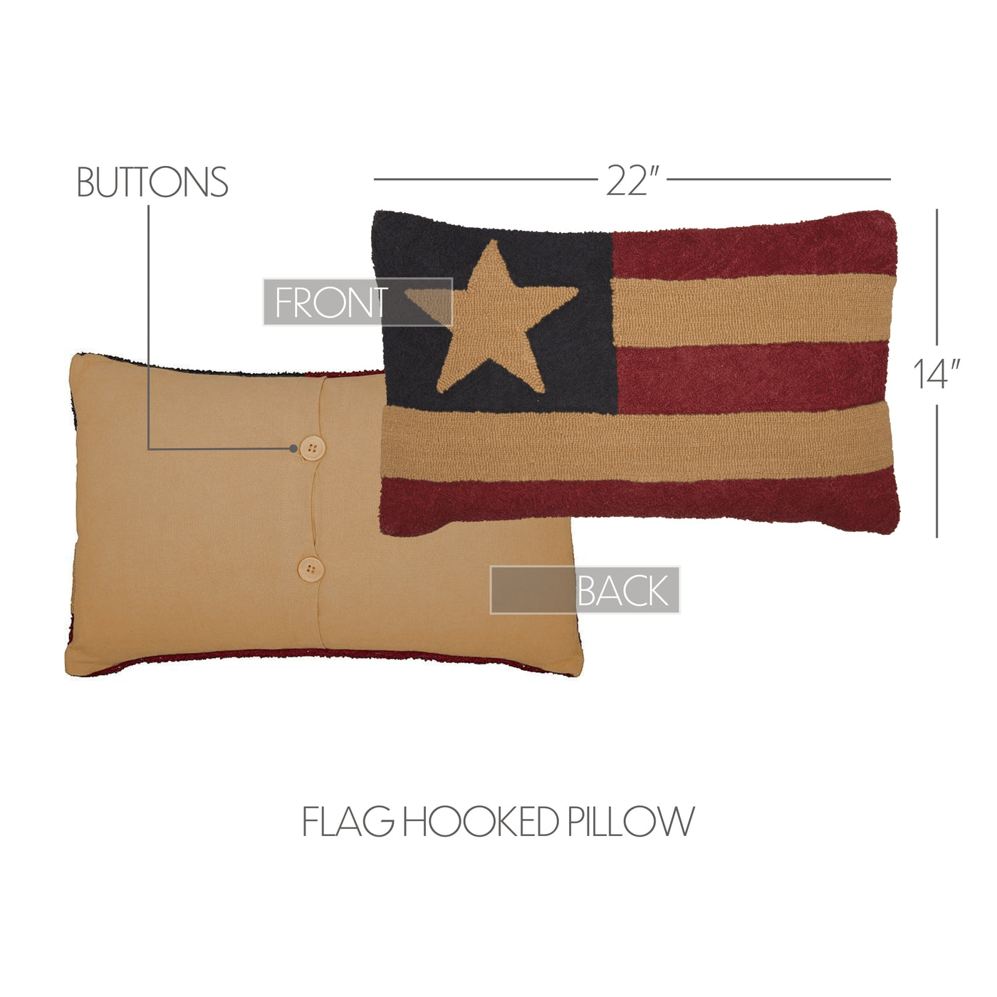 Americana Patch Flag Hooked 22" Accent Pillow