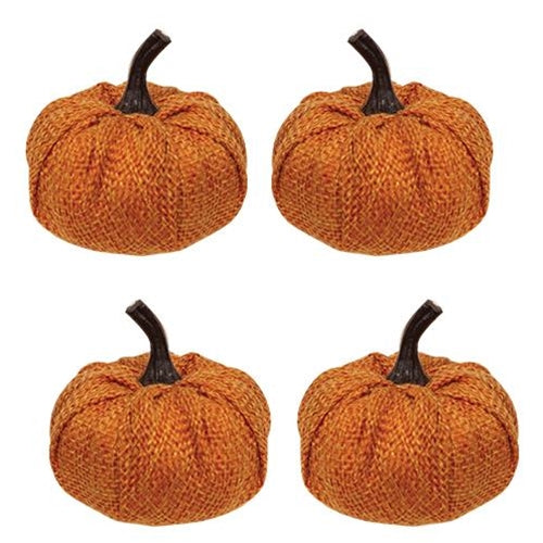 Set of 4 Orange Burlap 2.25" Pumpkins