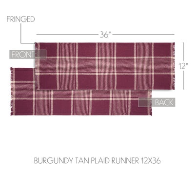 Eston Burgundy Tan Plaid 36" Table Runner