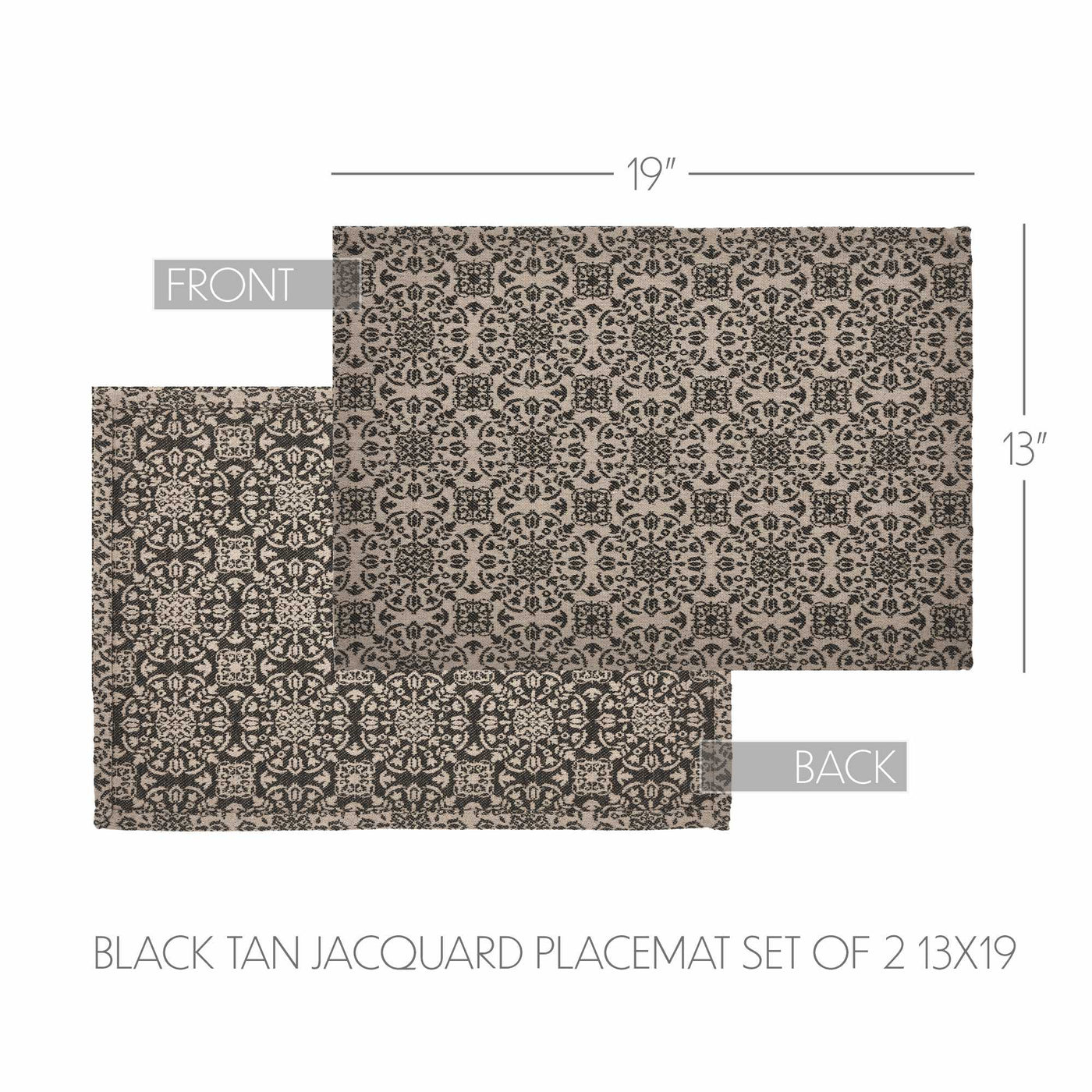 Set of 2 Custom House Black Tan Jacquard Placemats