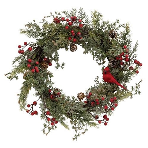 Icy Pine & Sugar Berry Cardinal 18" Faux Christmas Wreath