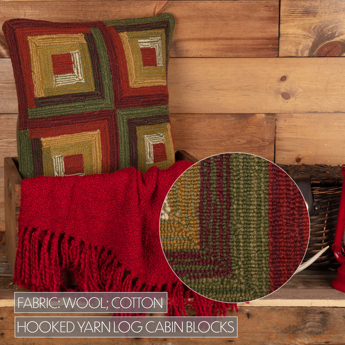 Tea Cabin Log Cabin 18" Hooked Pillow