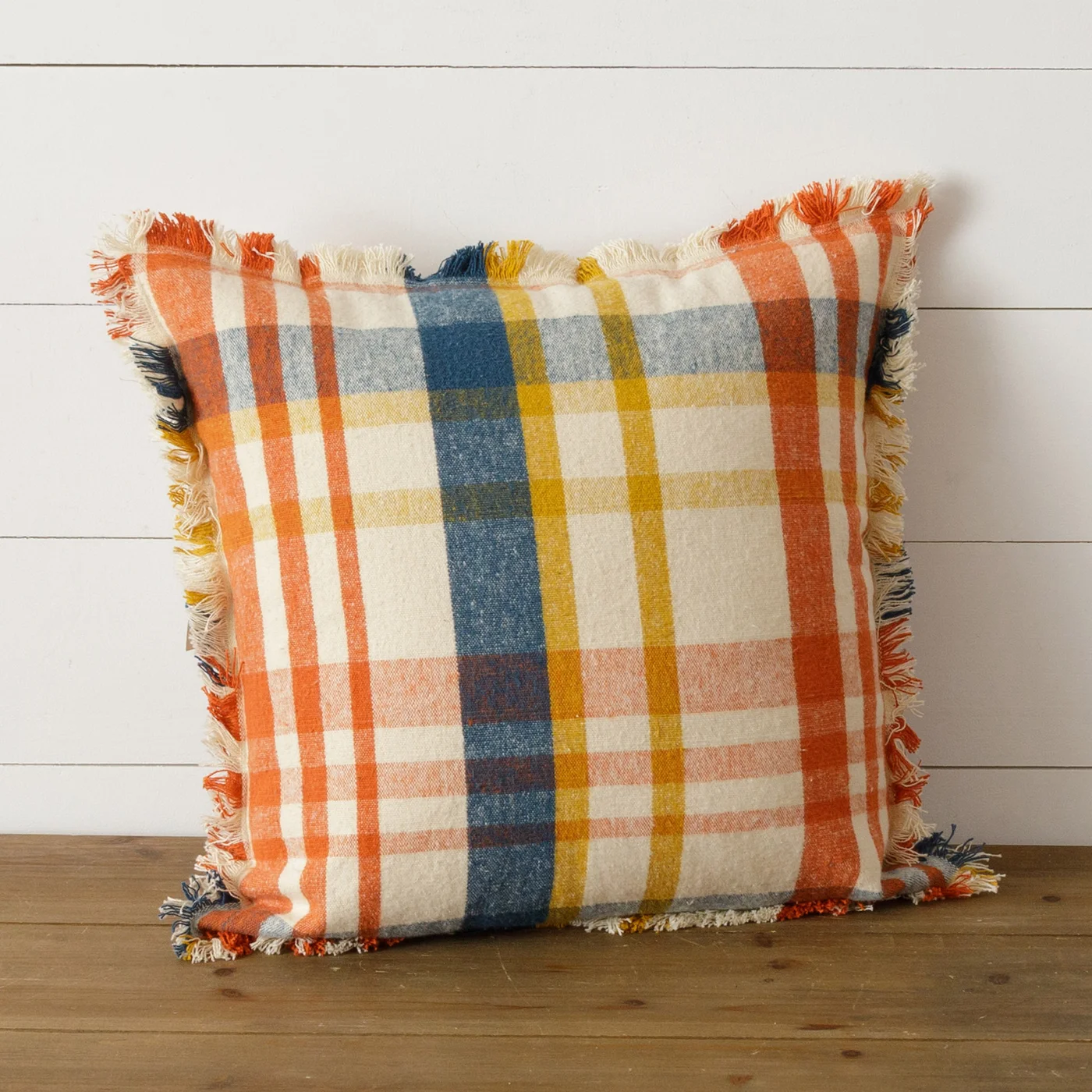 Navy Rust and Mustard Brushed Cotton 16" Flannel Pillow