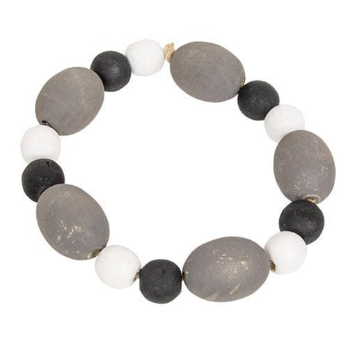 Black White & Gray Distressed Wood Oval Bead Candle Ring