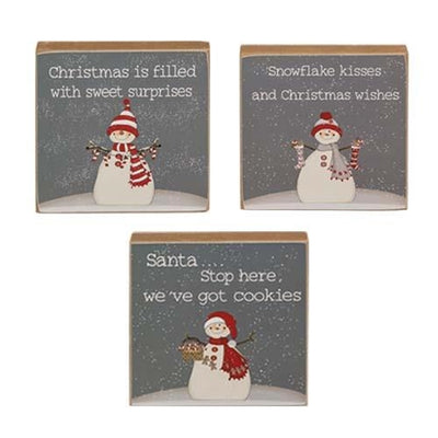 💙 Set of 3 Snowmen Christmas Wishes 4" Small Block Signs