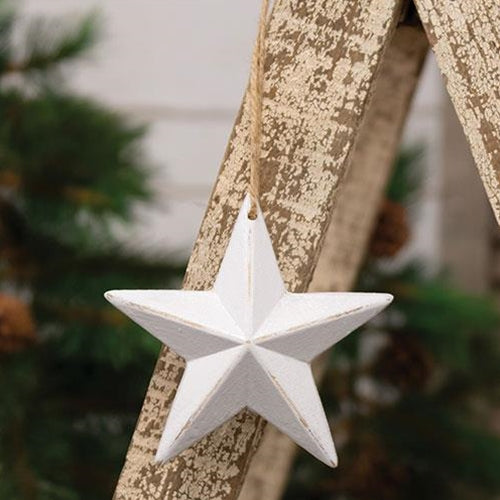 Distressed White Wooden Sparkle Star Ornament 4.5"