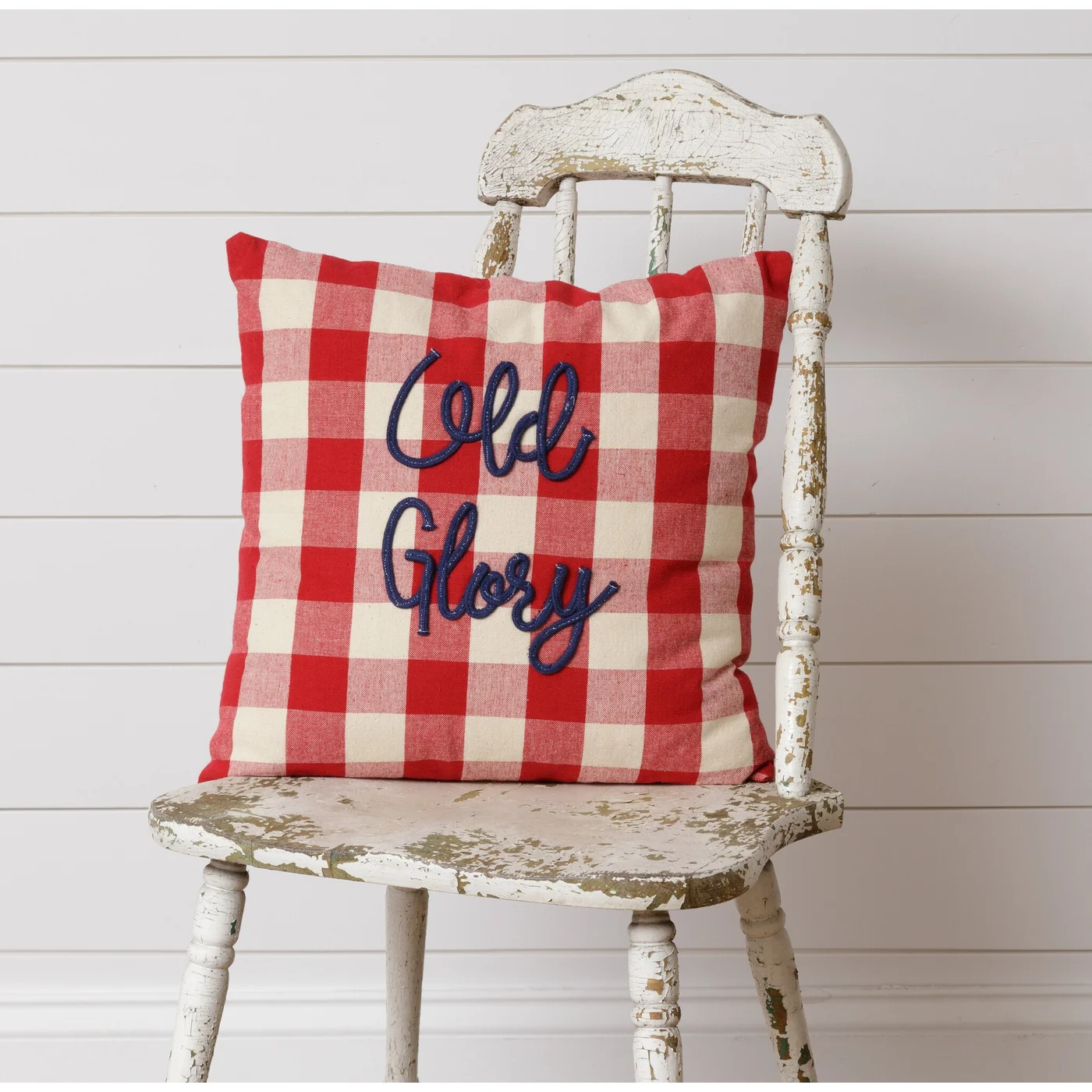 Old Glory Stitched Red and White Checkered 16" Accent Pillow